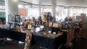 Antiques stalls at Portobello Green Sunday Flea Market